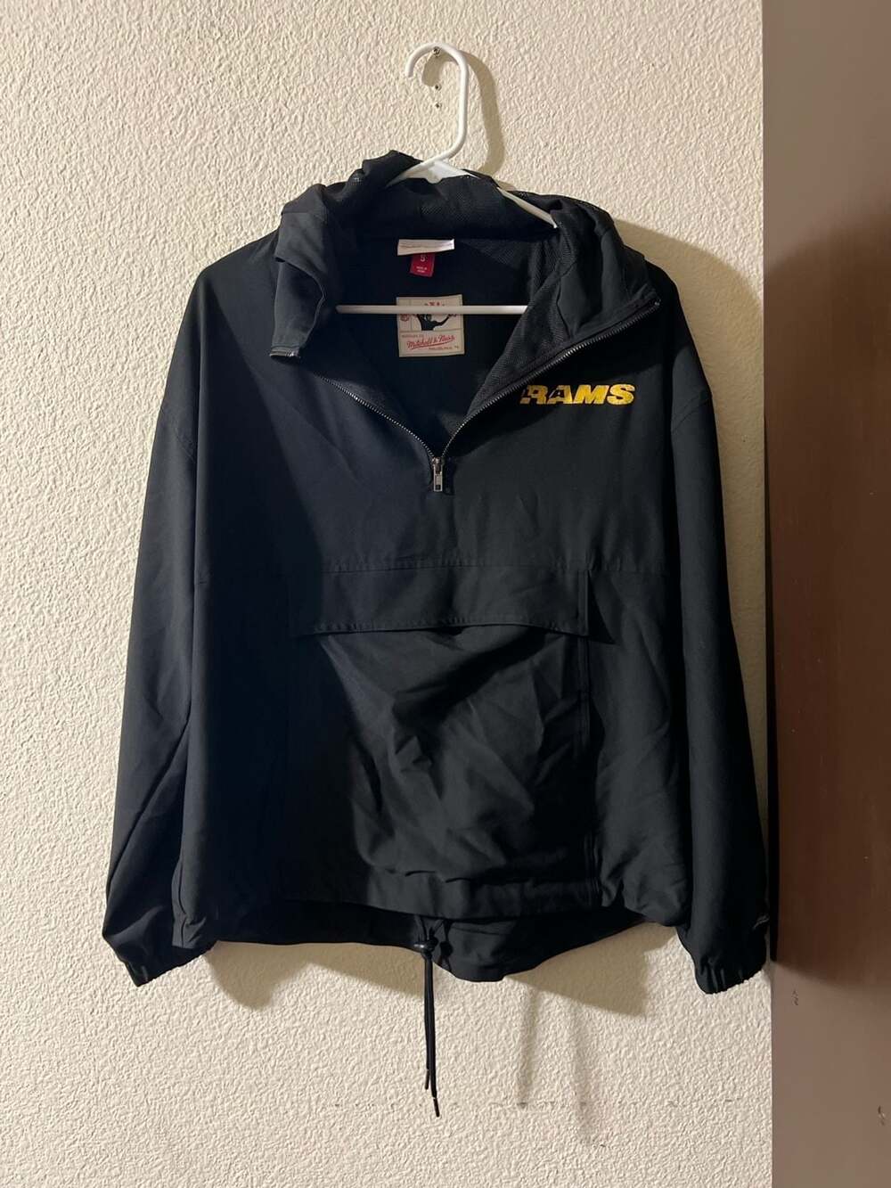 Mitchell & Ness Los Angeles Rams 1/2 Zip Anorak Jacket Size S Black